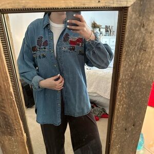 Embroidered Denim Shirt with Farmhouse Design